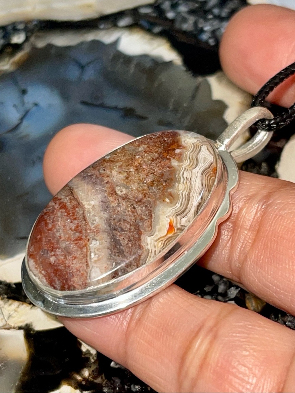 Brown & White Crazy Lace Agate Pendant 2 1/2”